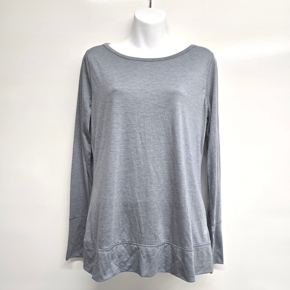 Gap Fit Womens Large Gray Open Back Long Sleeve Thumbhole Activewear Top L